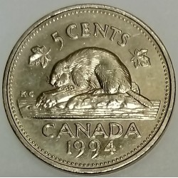 CANADA - KM 182 - 5 CENTS 1994 - ELISABETH II - CASTOR