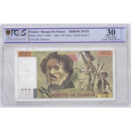 FAY 69/8b - 100 FRANCS DELACROIX 1984 - FAUTE - ERROR NOTE - TB - VF30 - P.154b