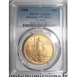 UNITED STATES - KM 127 - 20 DOLLARS 1908 - SAINT GAUDENS - DOUBLE EAGLE - No motto - PCGS Cleaned