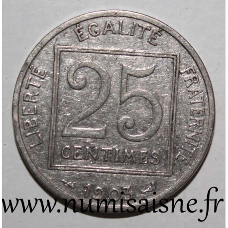 FRANCE - KM 855 - 25 CENTIMES 1903 - 1st TYPE PATEY