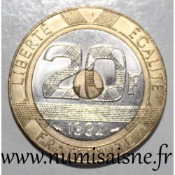 GADOURY 871 - 20 FRANCS 1992 - TYPE MONT SAINT MICHEL - V Ouvert - 5 Rangées de cannelure - KM 1008