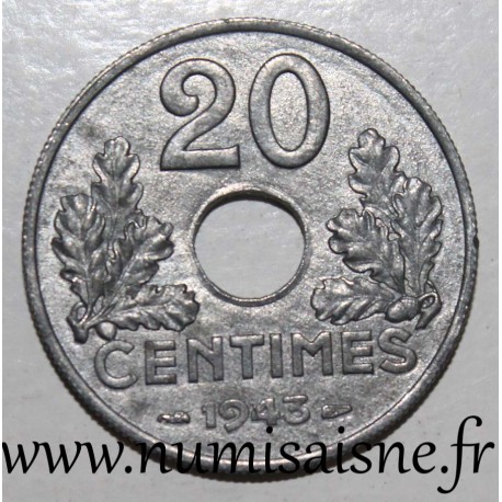 FRANCE - KM 900 - 20 CENTIMES 1943 - TYPE 20