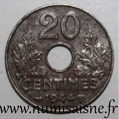 FRANCE - KM 900.2a - 20 CENTIMES 1944 - TYPE 20 Iron