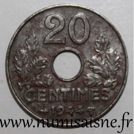 GADOURY 322 - 20 CENTIMES 1944 - TYPE 20 FER - KM 900.2a