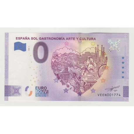 SPAIN - TOURISTIC 0 EURO SOUVENIR NOTE - ESPAÑA SOL GASTRONOMÍA ARTE Y CULTURA - 2020