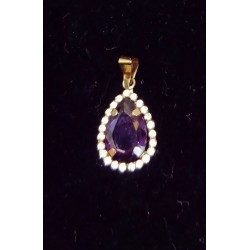 GELB GOLD CROSS PENDANT - 18 CARATS - AMETHYST IN THE SHAPE OF A DROP OF WATER AND 22 GLOSSES OF 0.01 CARAT