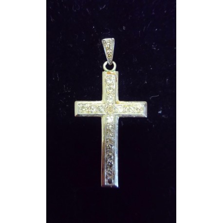 PENDENTIF CROIX OR BLANC - 18 CARATS - 18 BRILLANTS DE 0.40 CARATS