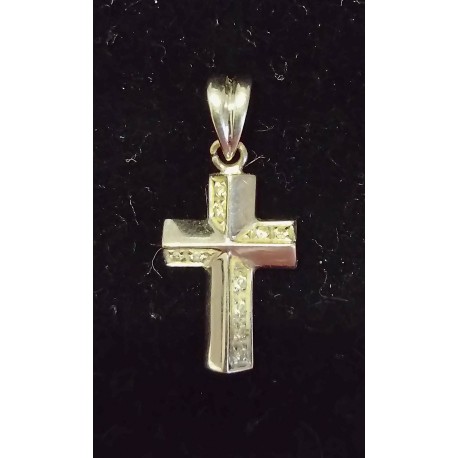 WHITE GOLD CROSS PENDANT - 18 CARATS - 10 BRILLIANT 0.01 CARAT