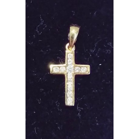 YELLO GOLD CROSS PENDANT - 18 CARATS - 10 BRILLIANT 0.01 CARAT