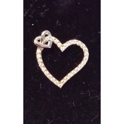 WHITE GOLD PENDANT - 9 CARATS - HEART ADORNED WITH 28 BRILLIANT