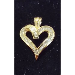 YELLOW GOLD PENDANT - 18 CARATS - HEART 39 BRILLIANT IN THE FORM OF CHOPSTICKS (0.40 CTS IN TOTAL)