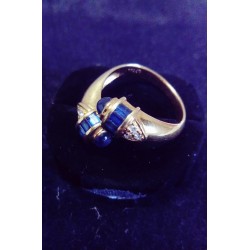 RING 'YOU AND ME' IN YELLOW GOLD - 18 CARATS - 12 SAPPHIRES AND 6 BRILLIANT - Size 59