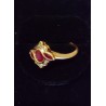 RING IN YELLOW GOLD - 18 CARATS - 3 RUBIES INCLUDING 1 CENTRAL OF 5 X 3.5 MM - SIZE 57