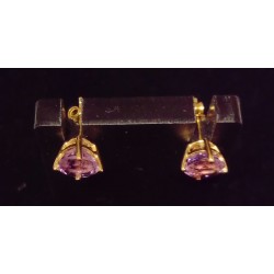 EARRINGS 18 CARAT YELLOW GOLD DECORATED WITH AMETHYST 7 MM IN DIAMETER