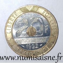 FRANKCE - KM 1008 - 20 FRANCS 1992 - TYPE MONT SAINT MICHEL - V Closed - 5 Reeded rows