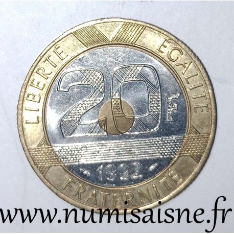 FRANKCE - KM 1008 - 20 FRANCS 1992 - TYPE MONT SAINT MICHEL - V Closed - 5 Reeded rows