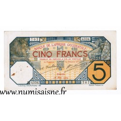 FRENCH WEST AFRICA - PICK 5 b/ f - DAKAR - 5 FRANCS 16/05/1929