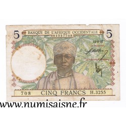 AFRIQUE OCCIDENTALE FRANCAISE - PICK 21 - 5 FRANCS - 12/08/1937