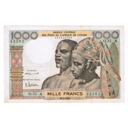 ÉTATS DE L'AFRIQUE DE L'OUEST - CÔTE D'IVOIRE - PICK 103 A B - 1.000 FRANCS - 20/03/1961