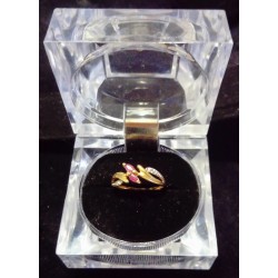 YELLOW GOLD RING - 18 CARATS - ADORNED WITH 2 SHUTTLE RUBIES OF 3.5 MM EACH - SIZE