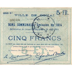 Komitat 59 - DOUAI - BON DE 5 FRANCS - 30/08/1914