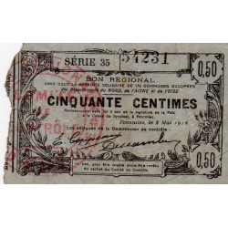 Komitat 59 - FOURMIES - BON DE 50 CENTIMES - 08/05/1916