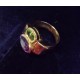 YELLOW GOLD RING - 18 CARATS - AMETHYST OF 10 X 8 MM AND PERIDOT OF 4 X 6 mm - SIZE 54