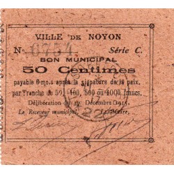 60 - NOYON - BON MUNICIPAL - 50 CENTIMES - 17/12/1915