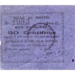 60 - NOYON - BON MUNICIPAL - 50 CENTIMES - 17/12/1915