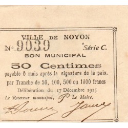 COUNTY 60 - NOYON - MUNICIPAL VOUCHER - 50 CENTS - 17/12/1915