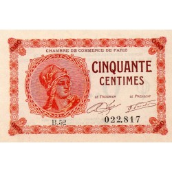 75 - PARIS - 50 CENTIMES - 10/03/1920 - CHAMBRE DE COMMERCE DE PARIS