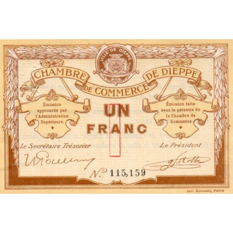 76 - DIEPPE - CHAMBRE DE COMMERCE - 1 FRANC