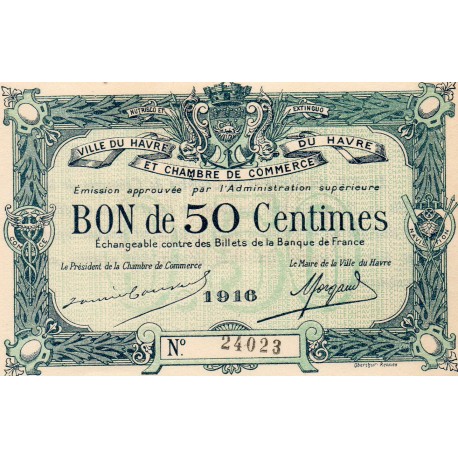 COUNTY 76 - LE HAVRE - CHAMBER OF COMMERCE - 50 CENTIMES - 1916