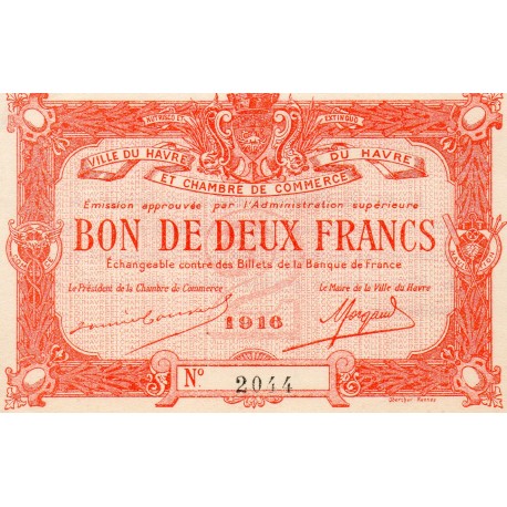 COUNTY 76 - LE HAVRE - CHAMBER OF COMMERCE - 2 FRANCS 1916