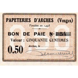 COUNTY 88 - ARCHES - 50 CENTIMES PAY SLIP - ARCHES STATIONERY
