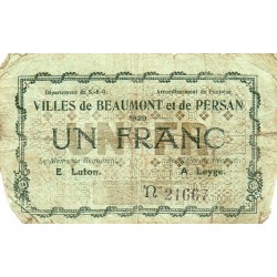 COUNTY 95 - BEAUMONT ET PERSAN - 1 FRANC - 1920
