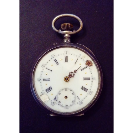 MEN'S POCKET WATCH IN SILVER WITH KEY WINDER  -  GLASS-FREE