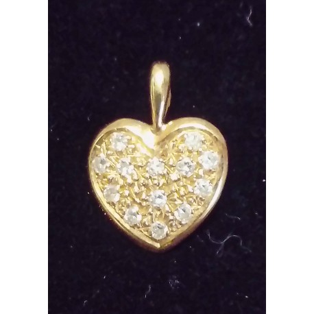 YELLOW GOLD PENDANT - 18 CARATS - HEART-SHAPED DECORATED WITH 12 BRILLIANT (0.24 CARATS IN TOTAL)