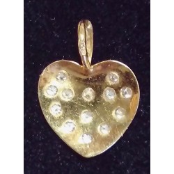 YELLOW GOLD PENDANT - 18 CARATS - HEART-SHAPED DECORATED WITH 12 BRILLIANT (0.24 CARATS IN TOTAL)