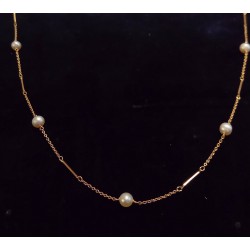 NECKLACE - YELLOW GOLD - 18 CARATS - 7 CULTURED PEARLS 4 MM IN DIAMETER