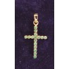 YELLO GOLD CROSS PENDANT - 18 CARATS - DECORATED WITH 16 EMERALDS OF 0.01 CARAT EACH