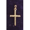 YELLO GOLD CROSS PENDANT - 18 CARATS - DECORATED WITH 16 EMERALDS OF 0.01 CARAT EACH