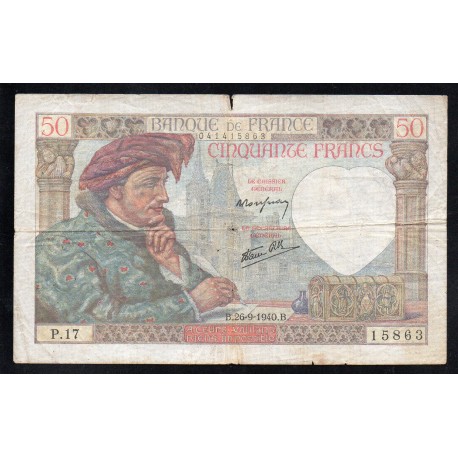 FAY 19/03 - 50 FRANCS JACQUES COEUR - 26/09/1940 - PICK 93