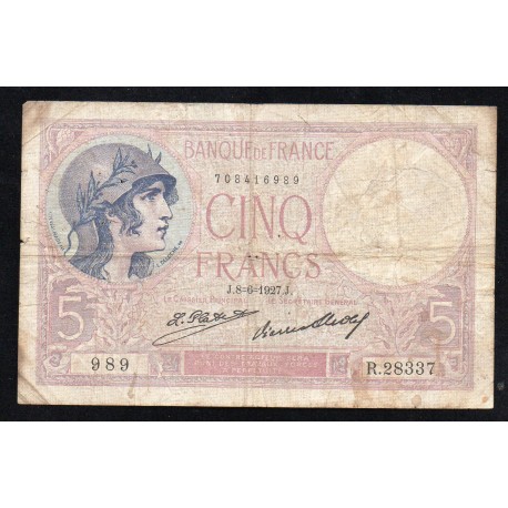 FAY 03/11 - 5 FRANCS VIOLET - 12/01/1927 - PICK 72