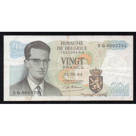 BELGIEN - PICK 138 - 20 FRANCS - 15/06/1964