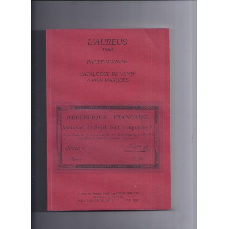 Paper Money sale catalog - By J. Laurent - Ed. L'Aureus 1988