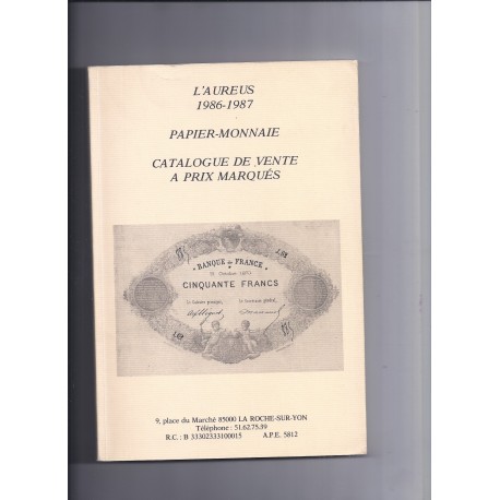 Paper Money sale catalog - By J. Laurent - Ed. L'Aureus 1986 - 1987