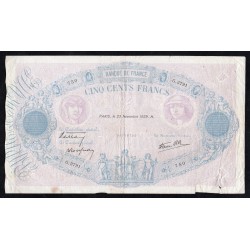 FRANCE - PICK 88 - 500 FRANCS BLEU ET ROSE - TYPE 1888 MODIFIED - 23/11/1939 -SCOTCH