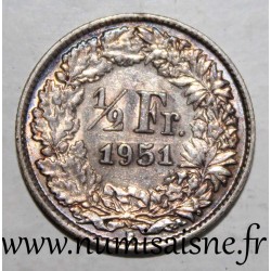 SUISSE - KM 23 - 1/2 FRANC 1951 B - HELVETIA DEBOUT