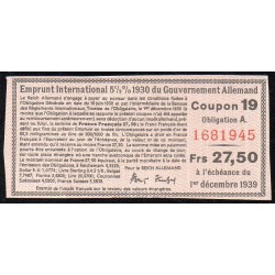 GERMANY - BOND COUPON - INTERNATIONAL GOVERNMENT LOAN - 1930